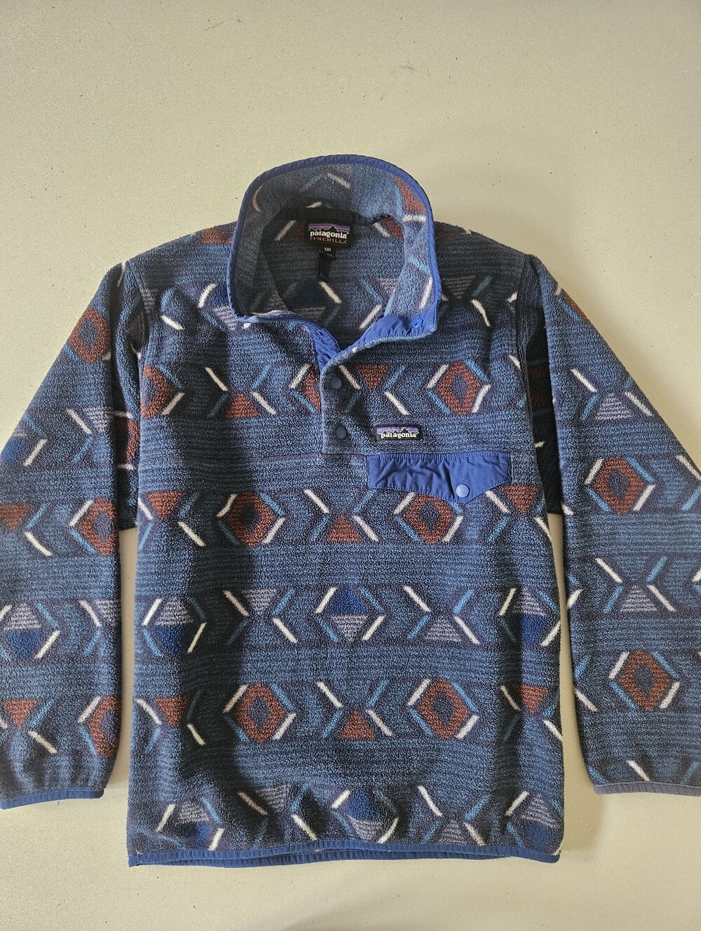 Patagonia Mens Synchilla Snap T Fleece Aztec Blue Geometric Mens XXS Boy L